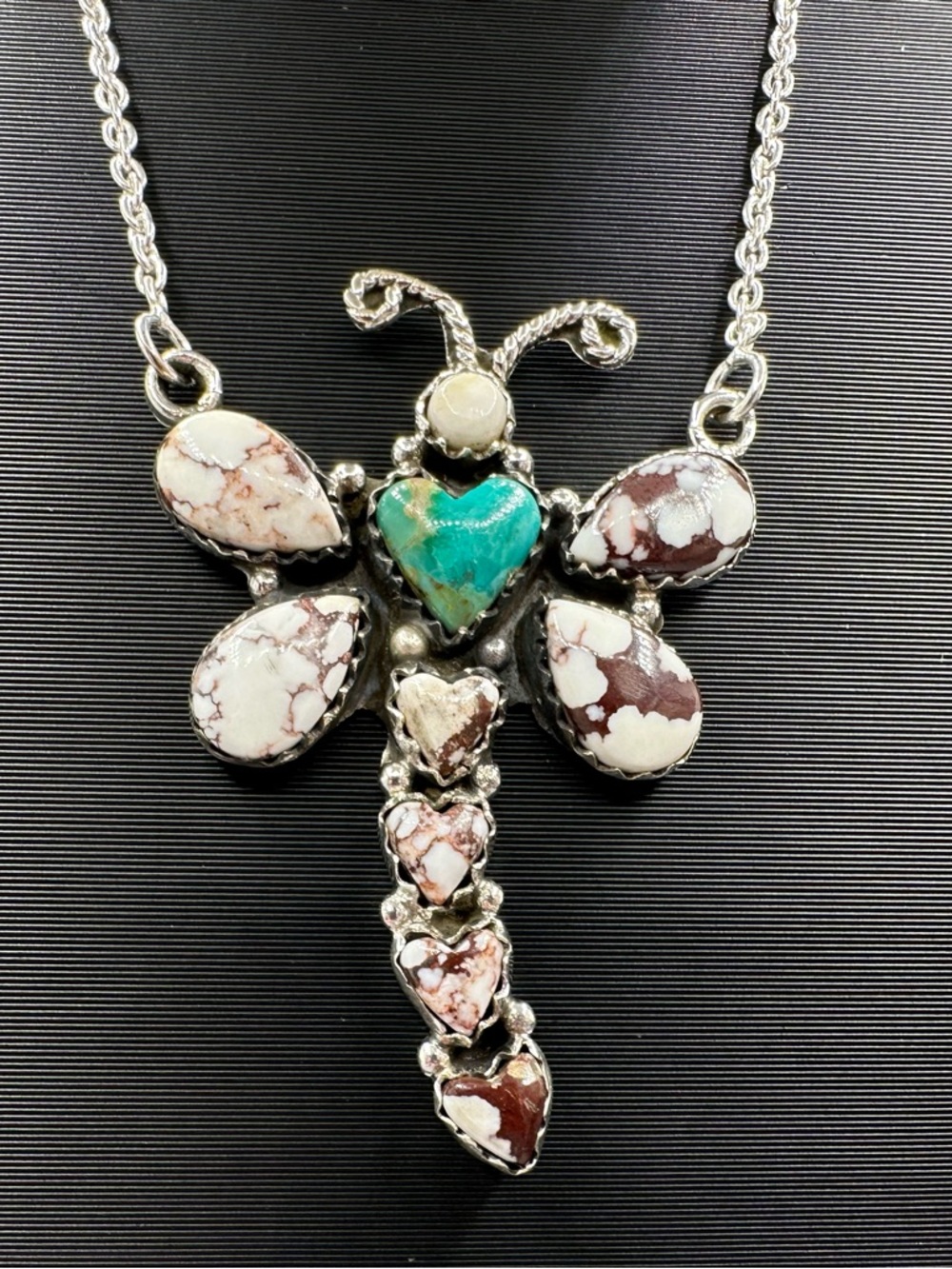 Wild Horse & Turquoise Heart Dragonfly Sterling Silver 925 Handmade Necklace